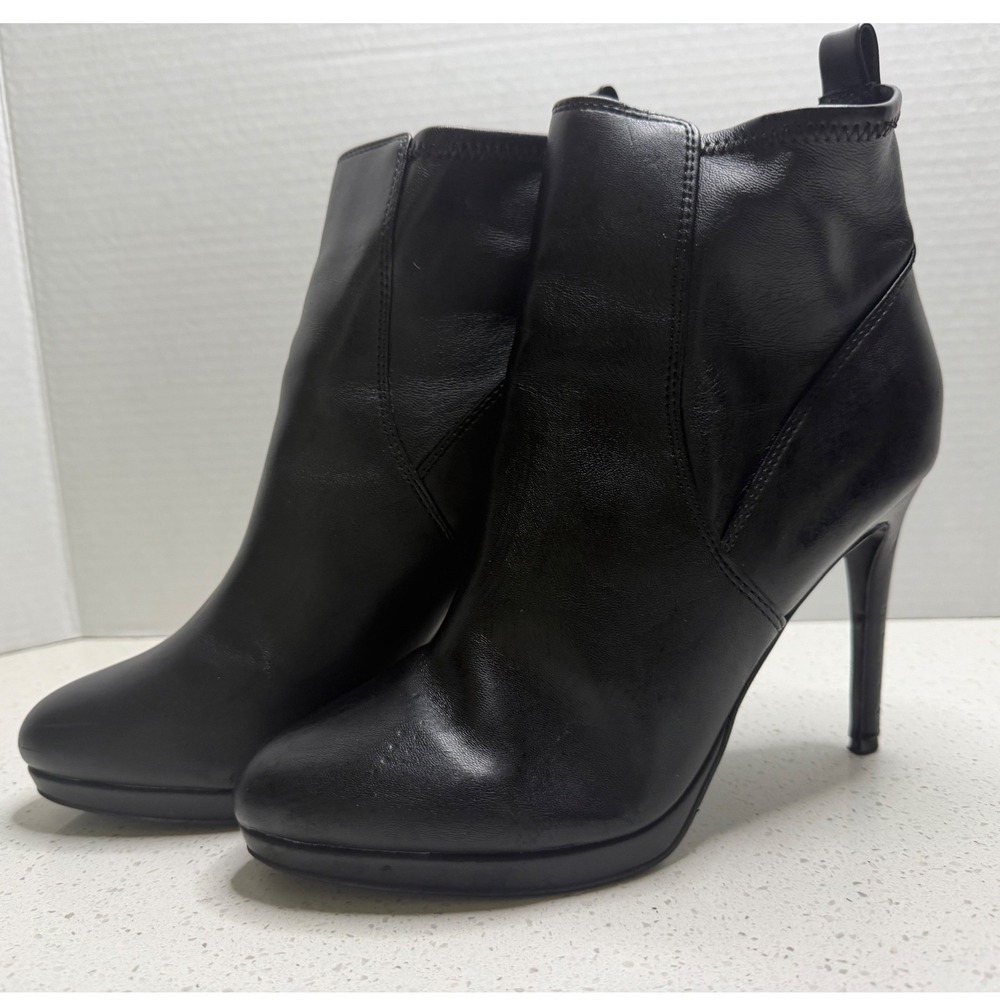Nine West Womens Black Leather Stiletto Ankle Boots Platform Pointed Toe Size 9M